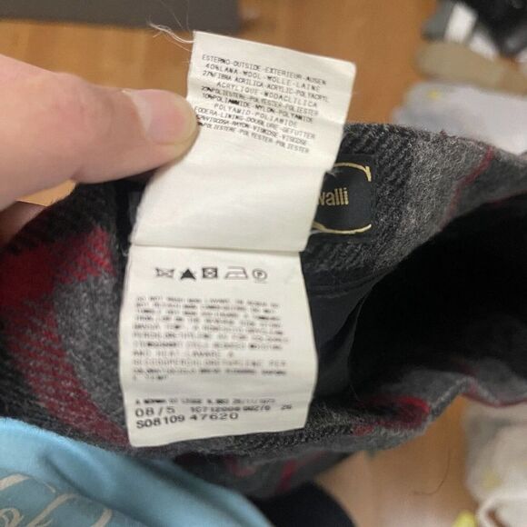 JUST CAVALLI Gray Plaid Wool blend High waist Flare leg Knit pants size 44 - Picture 6 of 6